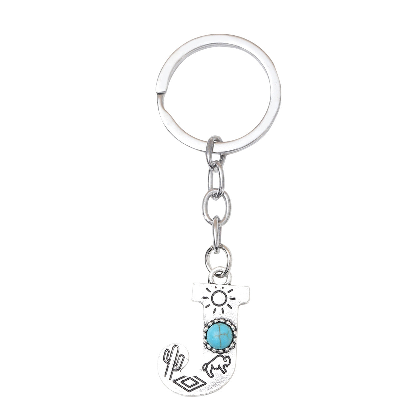 Wholesale Letter Alloy Turquoise Keychain